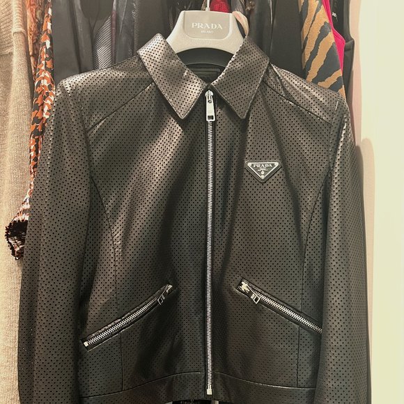 Prada black store leather jacket